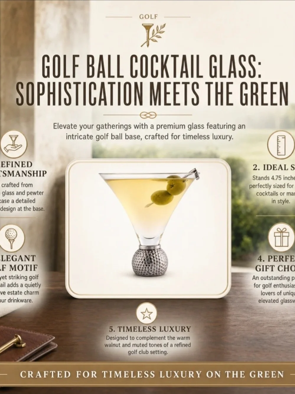 Vagabond House Golf Ball Cocktail Martini Glasses (Set Of 2)
